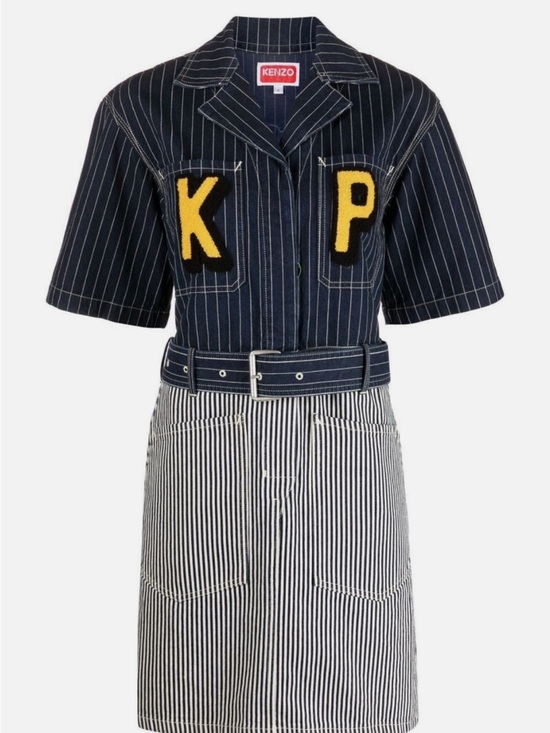 Kenzo Dresses & Skirts - Kenzo Logo-patch Striped Denim Shirtdress Women's Size S